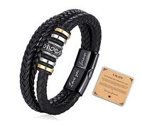 APIUWOXE To My Son Grandson Man Leather Bracelet Birthday Christmas Gifts Ideas Multi-Layer Braid Cuff Bracelets for Young Men Nephew, 8.25 inches, Leather, no gemstone