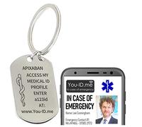 Apixaban Key Ring, Medical ID Key Ring, Emergency Phone Access, Alert Awareness, Custom Engraved for Mens Womes on Blood Thinners, Personalised with Name and Medical Condition, FREE Engraving