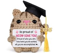 Apjielop Graduation Gift for Her Him, Handmade Positive Cat Doll Crochet with Card, Nursery, High School, University, Masters, or PHD Graduation Gifts for Daughter Son Boys Girls Sister Best Friends