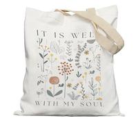 APJYM Aesthetic Floral Christian Tote Bag, It is Well with My Soul Bible Verse Tote Bags for Women, Christian Religious Gifts for Women, Faith Based Gifts Reusable Grocery Bags Shopping Bags