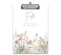 APJYM Christian Clipboards, Faith Can Move Mountains Floral Bible Verse Wooden Clip Board for for Office Classroom Teacher Student Doctor Nurse, Christian Gifts, Standard A4 Letter Size 9x12.6 Inch