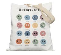 APJYM It is Okay to Feel Mental Health Tote Bag, Mental Health Gifts, Feelings Emotions Chart Canvas Tote Bag, Reusable Grocery Bags Shopping Bags, Mental Health Awareness Gifts, White, One Size