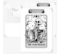 APJYM Skeleton Gothic Clipboard with Storage for Office Desk, The Overthinker Tarot Card Padfolio with Clipboard for Nurses Students Women Men Supplies, 12.6 x 9.3 in