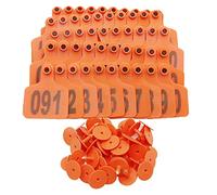 APlayfulBee Cattle Ear Tags Large Plastic Livestock Identification, Numbered 001-100 (Orange)