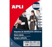 APLI 012252 20 Badge, 63.5 x 29,6 mm Textile Adhesive, White