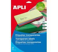 APLI 10051 Pack of 10 Sheets Transparent Ink Colour Labels 70 x 37 mm