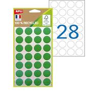 APLI 101782, 100% Recycled Coloured dots, 168 dots, Diameter: 15 mm, Colour: Green.