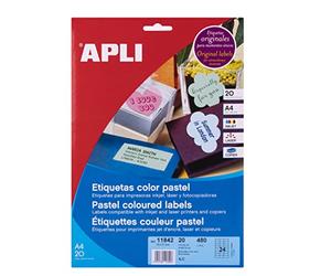 APLI 11842 Permanent Pastel Blue Labels 70.0 x 37.0 mm 20 Sheets
