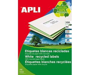 APLI 12060 - Recycled Permanent White Labels 70 x 35 mm 100 Sheets