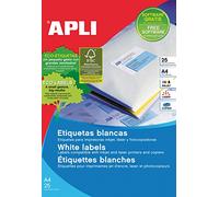 APLI 1212 Inkjet-Laser-Copy White Permanent Adhesive Printable Label Size 70 x 37 mm Straight Edges Pack of 25 A4 Sheets (600 Labels Total) Ideal for Envelopes and Packages