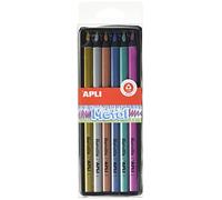 APLI 18061 - Set of Jumbo Metallic Coloured Pencils | Glossy Effect on Dark Paper | 5 mm Strong Lead for Creative Drawing and Decoration