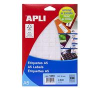APLI 1859 White A5 Labels 10 x 16 mm 15 Sheets