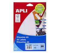 APLI 1867 - A5 Labels White 20 x 50mm 15 Sheets