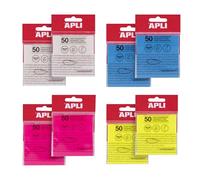 APLI 19900 - Pack of 8 Transparent Sticky Note Pads 75 x 75 mm in Assorted Colours, 50 Translucent Sheets/Pad, Waterproof, School or Office Use