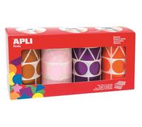 Apli Kids 11913 Set of 4 Rolls of Stickers Assorted Shapes and Colours, Brown/Pink/Purple/Orange