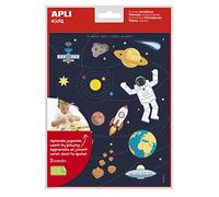APLI Kids 19225 - Space Themed Removable Adhesive Gummy Bag - 3 Sheets of Educational Space Stickers