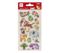 APLI Kids 19807 - Jungle Animal Stickers, Sheet with 15 Stickers with Silver Finishes in Embossed Design, Ideal for Scrapbooking, Decoration or DIY