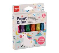 APLI Kids 19912 Temperas in Tube with Brush, Paint Brushes with Glitter Finish, 6 Brushes 12 ml, Washable Paint Set for Kids