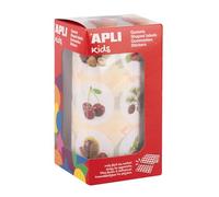 APLI Kids 20052 - Roll of 33mm Round Educational Stickers with Illustrations on Trees and Their Fruits.
