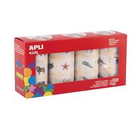 APLI Kids 20054 - Set of 4 Rolls of 33mm Round Educational Stickers on The Themes of Marine Animals, Terrestrial, Exotic and Birds - Realistic Illustrations.