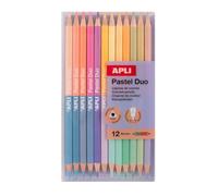 APLI Kids 20083 - Pastel Bi-Colour Pencils Set of 12 Double-Ended Pencils (24 Colours) - Ergonomic Triangular Design - Durable 3 mm Lead - Pack for Drawing and Art