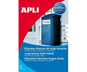 APLI Printable Labels Permanent Adhesive Polyester 20 hojas White