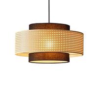APLIK D15.7 XH8.6 Chandelier Natural Rattan Linen Lamp Shade Rustic Style Hollow Rattan Art Pendant Lighting Hand-Woven Industrial Ceiling Chandelier for Kitchen,Living Room, Dining Room