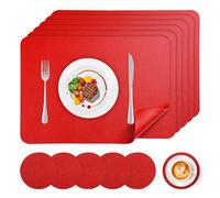 APLKER Faux Leather Placemats and Coaster Sets 6 Washable Table Mats 17×12"