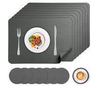 APLKER Faux Leather Placemats and Coaster Sets 8 Washable Table Mats 17×12"