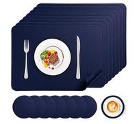 APLKER Faux Leather Placemats and Coaster Sets 8 Washable Table Mats 17×12"
