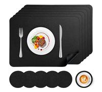 APLKER Faux Leather Placemats and Coasters Set of 6, Wipeable Waterproof Oil-Proof Heat Resistant Table Mats for Dining, Kitchen, Hotel, 16.9 x11.8 inches（Large Place Mats) - Black