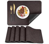 APLKER Faux Leather Placemats Set of 6 Dual Sided Heat Resistant Dining Table Place Mats Waterproof Washable Table Mats, 16 x12 inch (Brown/Black, Set of 6)