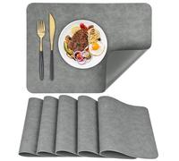 APLKER Faux Leather Placemats Set of 6 Dual Sided Heat Resistant Dining Table Place Mats Waterproof Washable Table Mats, 16 x12 inch (Grey, Set of 6)