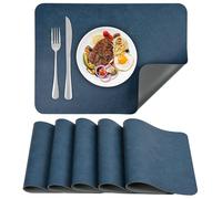 APLKER Faux Leather Placemats Set of 6 Heat Resistant Dining Table Place Mats Waterproof Washable Kitchen Table Mats, 16 x12 inch (Blue/Grey, 16 x 12 inch)