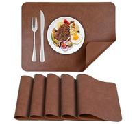 APLKER Faux Leather Placemats Set of 6 Heat Resistant Dining Table Place Mats Waterproof Washable Kitchen Table Mats, 15.8 x 11.8 inches (Brown)
