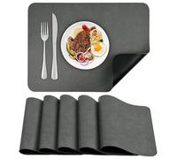 APLKER Faux Leather Placemats Set of 6 Heat Resistant Dining Table Place Mats Waterproof Washable Kitchen Table Mats, 16 x12 inch (Grey/Black, 16 x 12 inch)