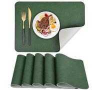 APLKER Faux Leather Placemats Set of 6 Table Mats Heat Resistant Reversible Place Mats, Waterproof Wipeable Dining Table Placemats for Home Party Outdoor, 15.8 × 11.8 inches (Green/Grey)