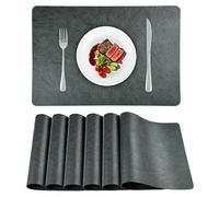APLKER Faux Leather Placemats Set of 6, Washable Wipeable Waterproof Oil-Proof Heat Resistant Place Mats, Scratch Proof Soft Table Mats for Dining, Kitchen, Hotel - Grey