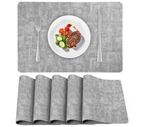 APLKER Placemats Set of 6 Faux Leather Dual-Sided Washable Table Mats Non-Slip Place Mats for Dining Party Indoor Outdoor (Light Grey, 15.8" x 11.8")