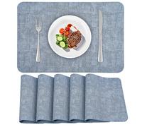 APLKER Placemats Set of 6 Faux Leather Dual-Sided Washable Table Mats Non-Slip Place Mats for Dining Party Indoor Outdoor (Blue, 15.8" x 11.8")