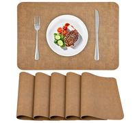 APLKER Placemats Set of 6 Faux Leather Dual-Sided Washable Table Mats Non-Slip Place Mats for Dining Party Indoor Outdoor (Light Brown, 15.8" x 11.8")
