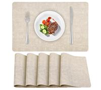 APLKER Placemats Set of 6 Faux Leather Dual-Sided Washable Table Mats Non-Slip Place Mats for Dining Party Indoor Outdoor (Beige, 15.8" x 11.8")
