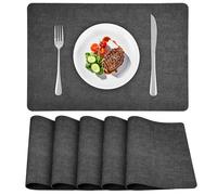 APLKER Placemats Set of 6 Faux Leather Dual-Sided Washable Table Mats Non-Slip Place Mats for Dining Party Indoor Outdoor (Dark Grey, 15.8" x 11.8")