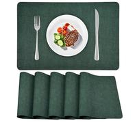 APLKER Placemats Set of 6 Faux Leather Dual-Sided Washable Table Mats Non-Slip Place Mats for Dining Party Indoor Outdoor (Deep Green, 15.8" x 11.8")