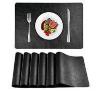 APLKER PU Leather Vinyl Placemats Set of 6 Waterproof Wipeable Place Mats Heat Resistant Reversible Kitchen Table Mats for Dining, Outdoor, Party 16.9 x 11.8 Inch (Black, Set of 6)