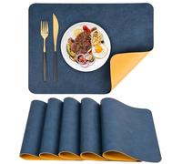 APLKER PU Placemats for Dining Table Set of 6, Heat Resistant Leather Placemat, Waterproof Table Mats Easy to Clean for Kitchen Dining Room Coffee Office Table,43 × 30 CM (Blue/Yellow)
