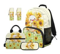 Aplkyhs Adorable Axolotl Teen Backpack with Lunch Box Age 12-14 Middle School Book Bag for Kids Girls 7th Grade Lunchbox Pencil Case Bookmarks 5 Piece Sunflowers School Bags Set with Lunch Bag