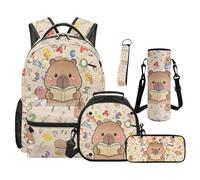 Aplkyhs Capybara Backpack & Lunchbox Set Girls Bookbag and Lunch Box Age 8-10 Math Theme Book Bags with Pencil Bag Pencil Case Water Bottle Sling Bag Keychain 5 in 1 Middle Schoolbag for Kids Boys