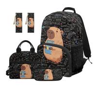 Aplkyhs Cute Capybara Backpack And Lunch Box Math Theme Bookbag for Middle School 6th Grade Boys and Lunch Tote Pencil Bag Bookmarks 5 in 1 Student Schoolbag with Lunch Bag for Girls 9-12
