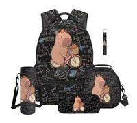 Aplkyhs Cute Capybara Backpack with Lunch Bag for Girls Math Theme Book Bag and Lunchbox Set for Kids Boys 3rd Grade Student Bookbag and Lunch Box Pencil Case Water Bottle Pouch Keychain, 5 in 1